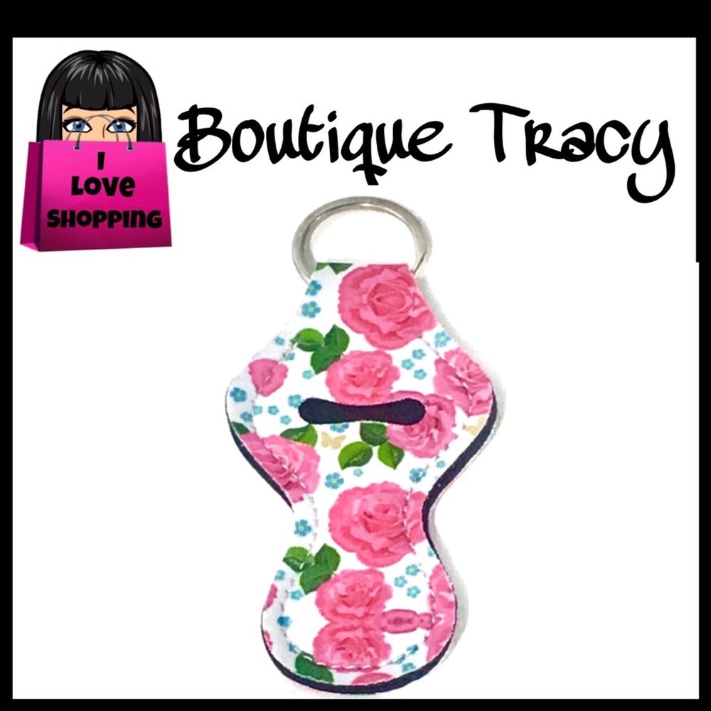 Brand New Floral Roses Chapstick Holder Keychain
